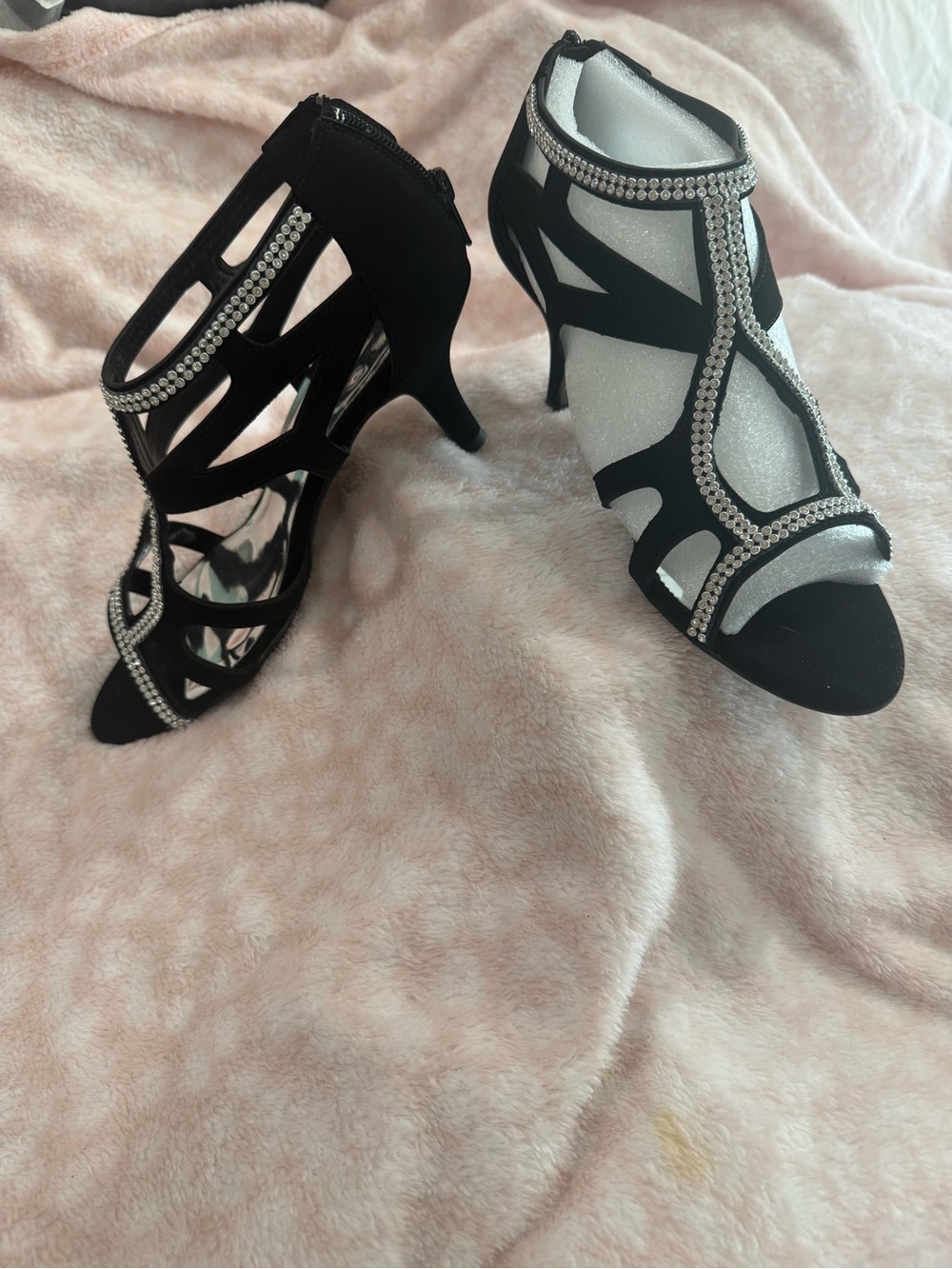 easy street Black Rhinestone T-Strap Dress Heels - Picture 2 of 4